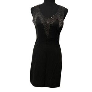 Esley Sleeveless Black Dress Zip Back Silver Beading V Neck‎ Slim Fit Party S